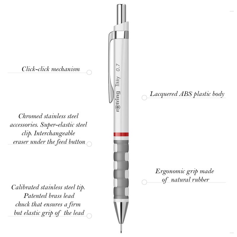 Rotring 07mm Mechanical Clutch Lead Pencil Tikky for Smooth Writing Drafting Drawing White Barrel Stationery - Image 2