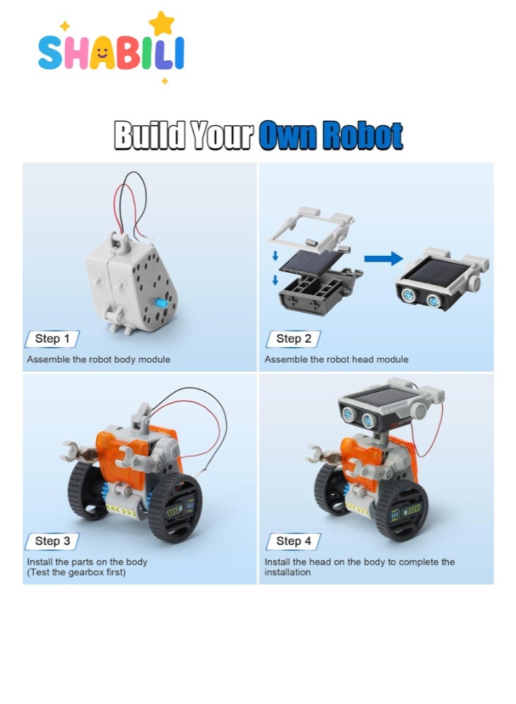 SHABILI 12-in-1 Solar & Type-C Rechargeable STEM Robot Kit for Kids 8-16, DIY Educational Building Toys 202PCS, Science Engineering Robotics Kit for Boys & Girls, Solar Powered + Battery Module, School Project Toy, Birthday/Christmas Gifts - Image 5