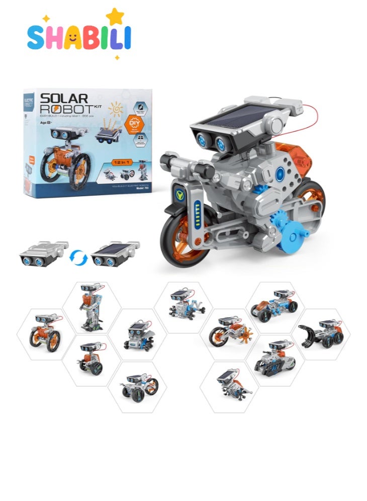 SHABILI 12-in-1 Solar & Type-C Rechargeable STEM Robot Kit for Kids 8-16, DIY Educational Building Toys 202PCS, Science Engineering Robotics Kit for Boys & Girls, Solar Powered + Battery Module, School Project Toy, Birthday/Christmas Gifts - Image 1
