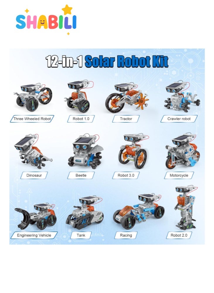 SHABILI 12-in-1 Solar & Type-C Rechargeable STEM Robot Kit for Kids 8-16, DIY Educational Building Toys 202PCS, Science Engineering Robotics Kit for Boys & Girls, Solar Powered + Battery Module, School Project Toy, Birthday/Christmas Gifts - Image 4