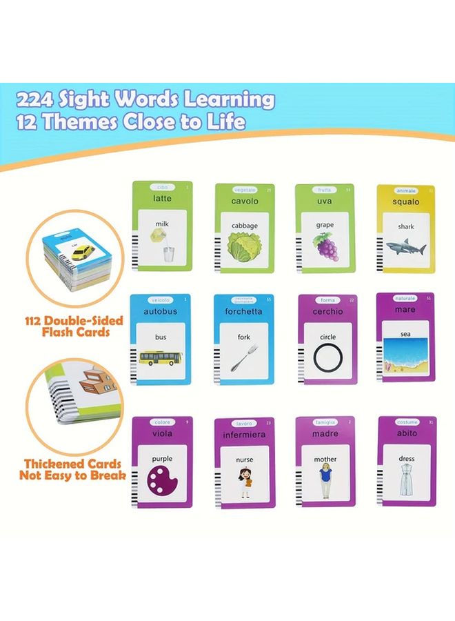 112 بطاقة 224 كلمة بطاقات تعليمية ثنائية اللغة الإيطالية الإنجليزية ألعاب تعليمية لأطفال - Image 5