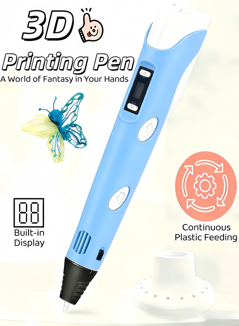 شو وو قلم طباعة ثلاثي الأبعاد للأطفال، قلم ثلاثي الأبعاد مع شاشة عرض، رسم جرافيتي، هدية للأطفال، رسم يدوي، متوافق مع خيوط PLA وABS، درجة حرارة وسرعة قابلة للتعديل، للكتابة على الجدران والرسم وصناعة النماذج (أزرق) - Image 1