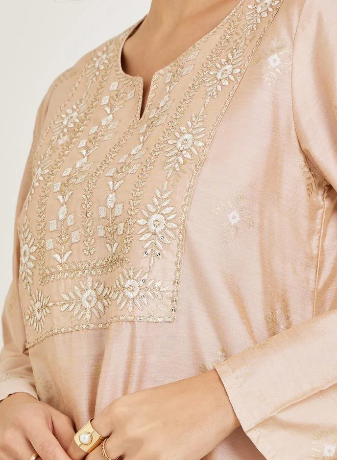 Amirah Women Beige Embroidered A-Line Jalabiya