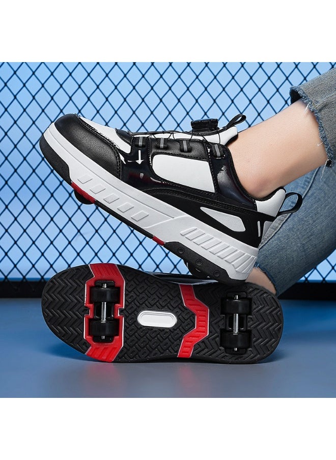 NIBEMINENT Kids Roller Skates Shoes 4 Wheels Roller Shoes Boys Girls Wheel Shoes Roller Sneakers Shoes for Beginner More Balanced  - Image 1