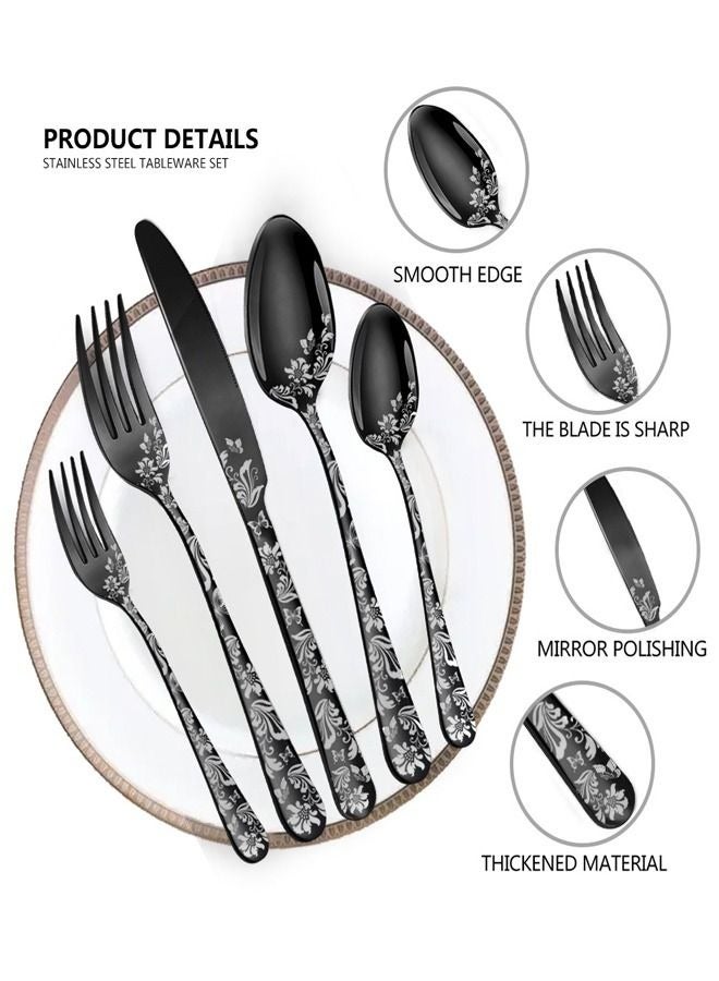 ميكسد 20 قطعة الفولاذ المقاوم للصدأ الأسود ملعقة شوكة سكين مجموعة - Image 2