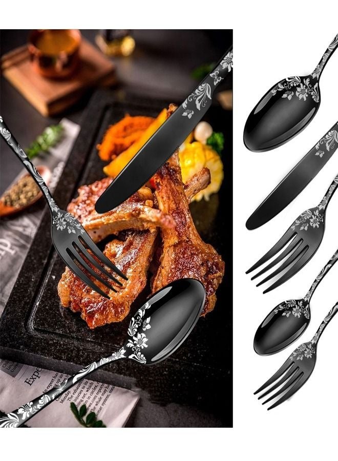 ميكسد 20 قطعة الفولاذ المقاوم للصدأ الأسود ملعقة شوكة سكين مجموعة - Image 3