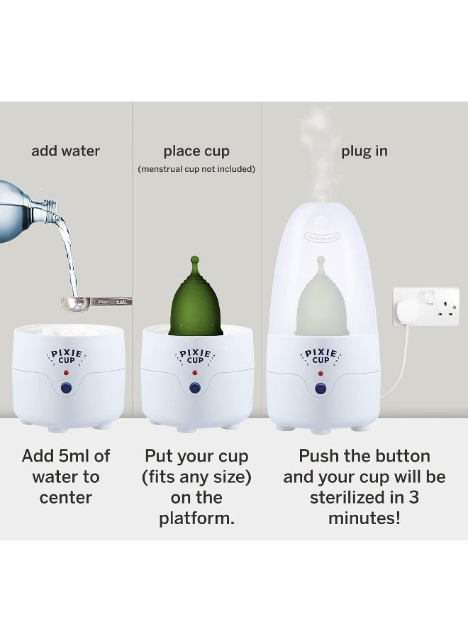 Pixie Cup - Pixie Menstrual Cup Sterilizer Ranked 1 For The Best Steamer Kills 99.9% Of Germs With Cleaner Steam Wash Your Period Cup Or Disc In 3 Minutes! Automatic Timing Shut-Off Switch - Image 1