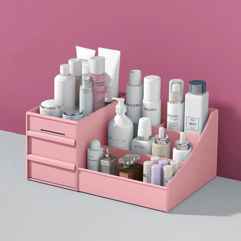 Kitchenwell Cosmetic Organizer with Drawers for Bathroom, Bedroom, Living Room, Kitchen, Dining Room, Office (Pack of 1) (Pink) - Image 1