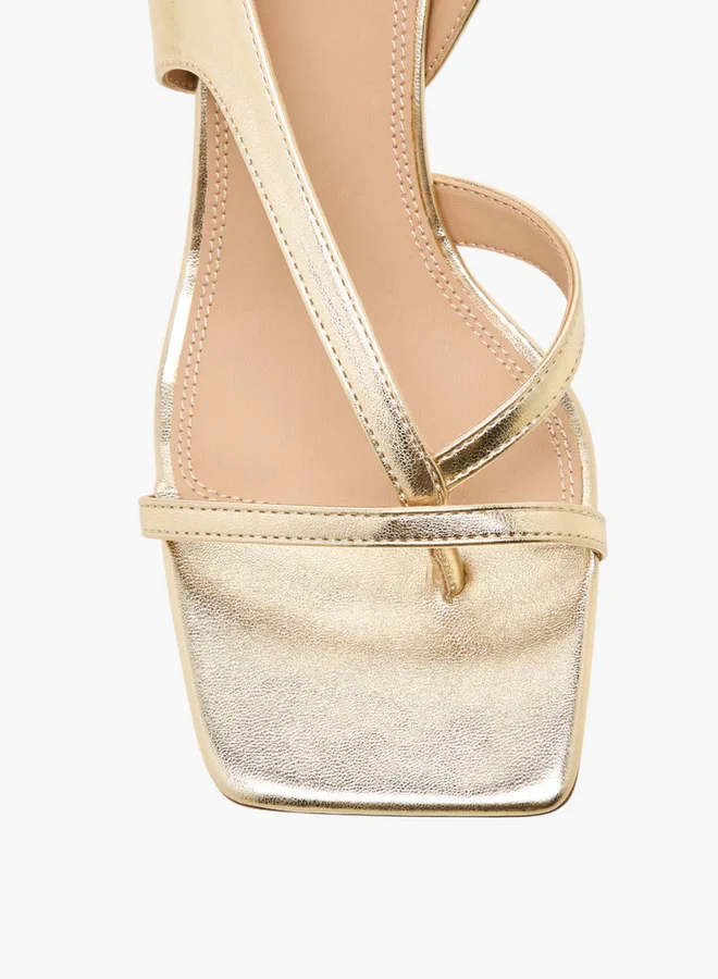 Flora Bella By Shoexpress Cut-Out Detail Sandals with Flared Heel and Hook and Loop Closure