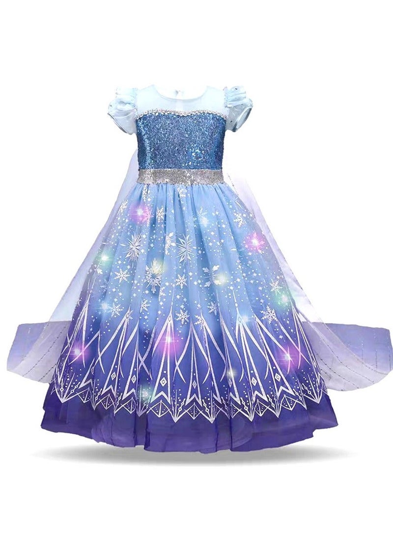Light Up Princess dress Costume for Girls, Christmas Dress for Girls, Halloween LED Costume for Teens Toddler, White Purple--120cm for 20-25kg children - Image 4