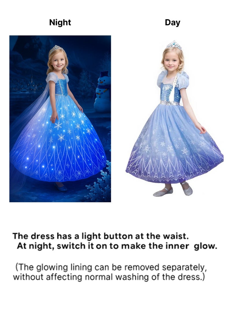 Light Up Princess dress Costume for Girls, Christmas Dress for Girls, Halloween LED Costume for Teens Toddler, White Purple--120cm for 20-25kg children - Image 2