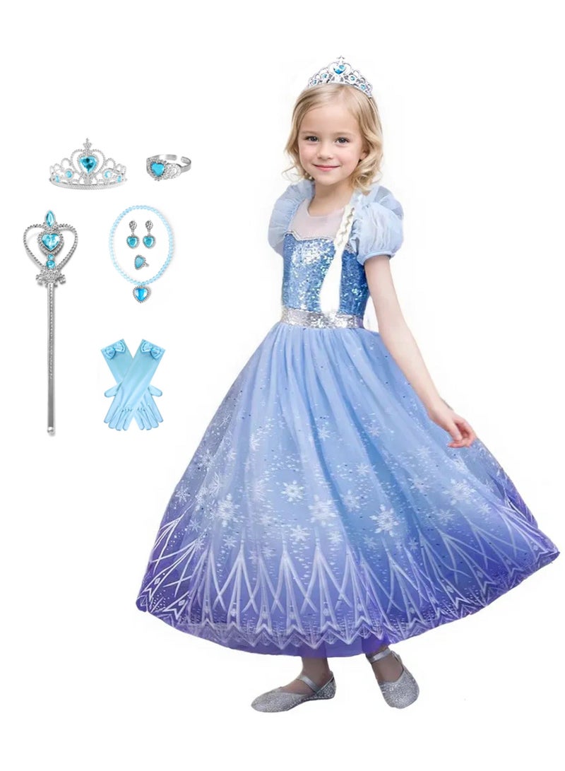Light Up Princess dress Costume for Girls, Christmas Dress for Girls, Halloween LED Costume for Teens Toddler, White Purple--120cm for 20-25kg children - Image 3