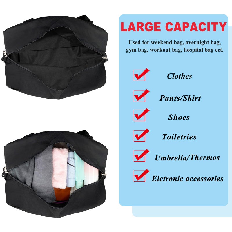 Beurlike For Spirit Airlines Personal Item Bag 18x14x8 Foldable Carry on Bags for Airplanes Travel Duffel Bags for Women and Men(Snow Black (With Shoulder Strap)) - Image 5