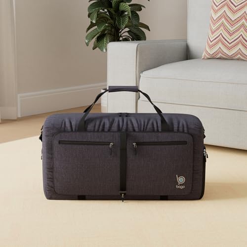 Bago Foldable Duffel Bags for Traveling Women & Men - 40L Sports Packable Duffle Bag for Travel with Shoe Compartment - Water Repellant, Heavy Duty, Lightweight Folding & Collapsible (SnowBlack) - Image 2