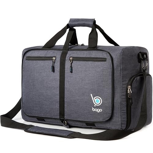 Bago Foldable Duffel Bags for Traveling Women & Men - 40L Sports Packable Duffle Bag for Travel with Shoe Compartment - Water Repellant, Heavy Duty, Lightweight Folding & Collapsible (SnowBlack) - Image 1
