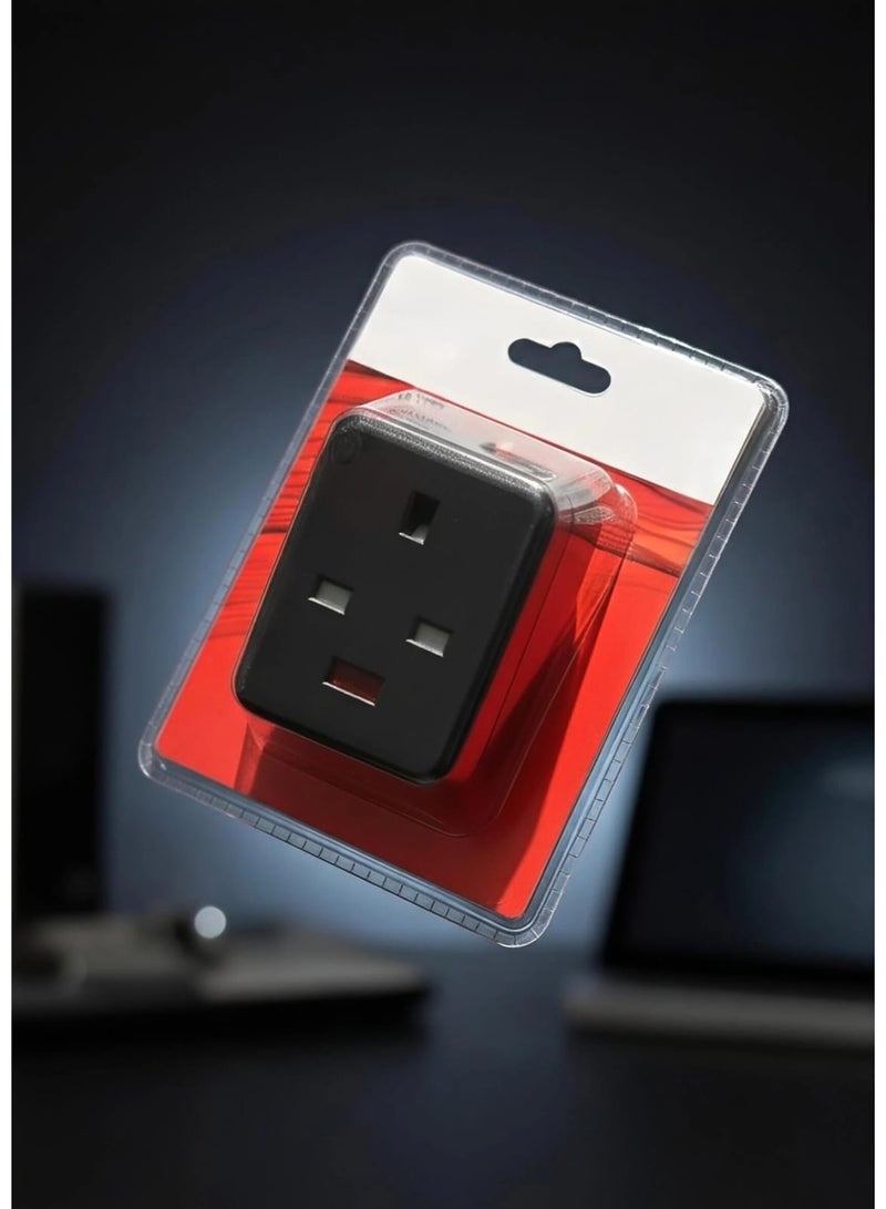 Three-prong electrical plug, three-prong electrical outlet, cube electrical extension cord, 3-outlet wall plug adapter, smart space-saving power distributor, UK standard three-prong plug, short circuit and heat protection, modern design for office and home, compliant with Saudi and Gulf standards, luxurious black color, multi-directional outlet. - Image 4
