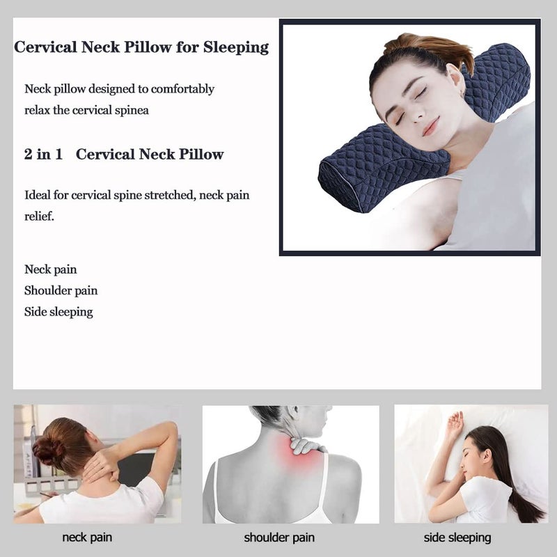 BEDAZE Cervical Neck Pillow for Pain Relief Sleeping, Neck roll Pillow Memory Foam for Stiff Neck Pain Relief ï¼ŒTravel Bolster Pillow for Bed for Side Sleepers Back Sleeper. (Blue) - Image 2