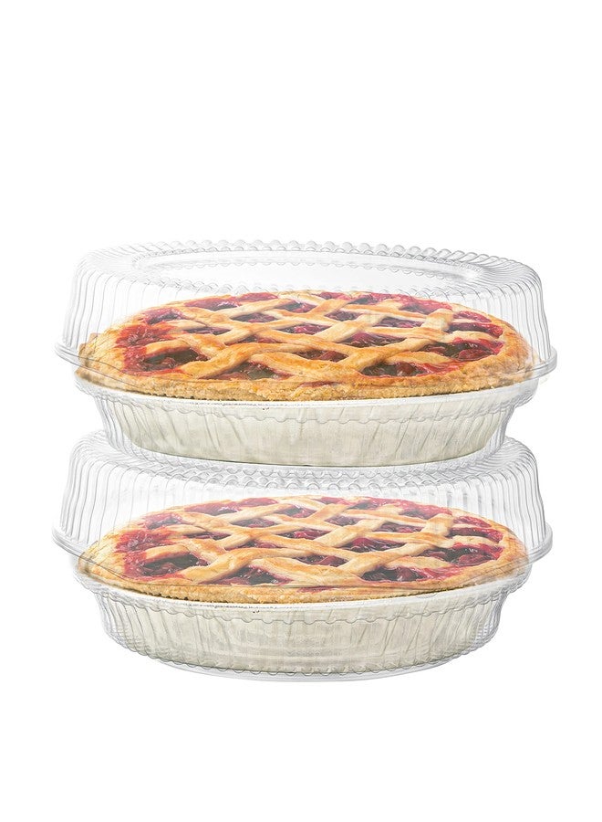 Supellectilem 9" Plastic Disposable Pie Containers with Hinged Locking Lids | 5 Round Pie Keepers/Flan Containers for Transport - Image 2
