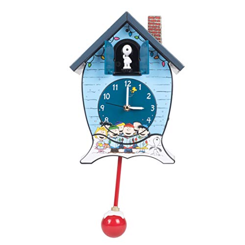 Mark Feldstein & Associates Peanuts Gang Snoopy Linus Lucy ICY Blue 17 x 9 Christmas Cuckoo Clock - Image 2