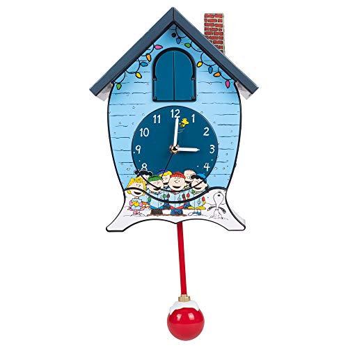 Mark Feldstein & Associates Peanuts Gang Snoopy Linus Lucy ICY Blue 17 x 9 Christmas Cuckoo Clock - Image 3