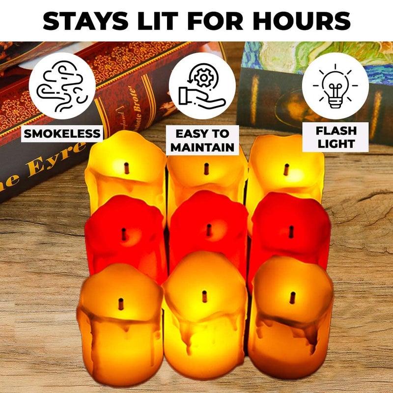 Kuber Industries Kuber LED Candles for Home Decoration Battey Operated Flameless Yellow Light Diwali Lights for Home Decoration Along with Other Festivities Parties Pack of 12 MultiColour - Image 4