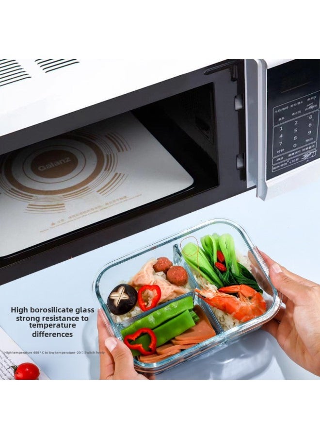 Customized Student Lunch Box With Meal Microwave Oven Temperature Resistant Glass Lunch Box Partition Refrigerator Storage Set Fresh-keeping Bowl-Specifications:Medium And Long Two-compartment Fresh-keeping Bowl 680ml-Color:Yellow