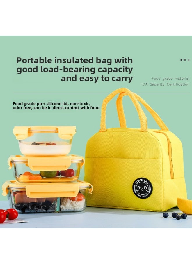 Customized Student Lunch Box With Meal Microwave Oven Temperature Resistant Glass Lunch Box Partition Refrigerator Storage Set Fresh-keeping Bowl-Specifications:Medium And Long Two-compartment Fresh-keeping Bowl 680ml-Color:Yellow