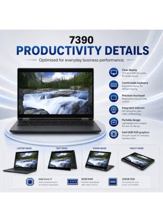 لاب توب عملي 2 في 1 متحول 13.3 بوصة شاشة لمس عالية الدقة، معالج Intel Core i7 قوي، ذاكرة 16 جيجابايت، SSD سعة 256 جيجابايت، مع حقيبة وماوس وحامل مجاناً للعمل والإنتاجية - Image 3
