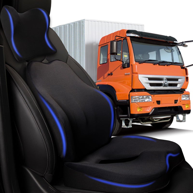 MINUPWELL Truck Seat Cushion 3PC 100 Memory Foam Seat Cushion for Truck Driver with Back Support Semi Truck Accessories for Men Seat 18x145x35in Lumbar Cushion165x154x5 - Image 2