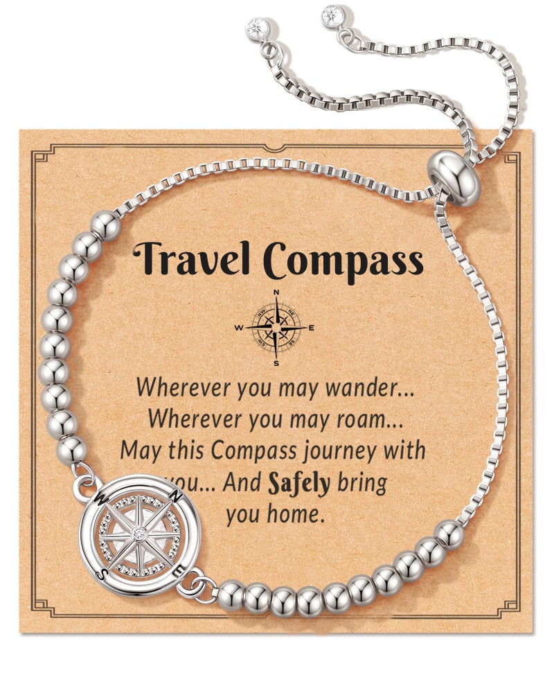 Shonyin Travel Gifts for Women for Travelers Women, Compass Bracelet Jewelry Trip Gifts for Women People Who Love to Travel A Lot - Image 1