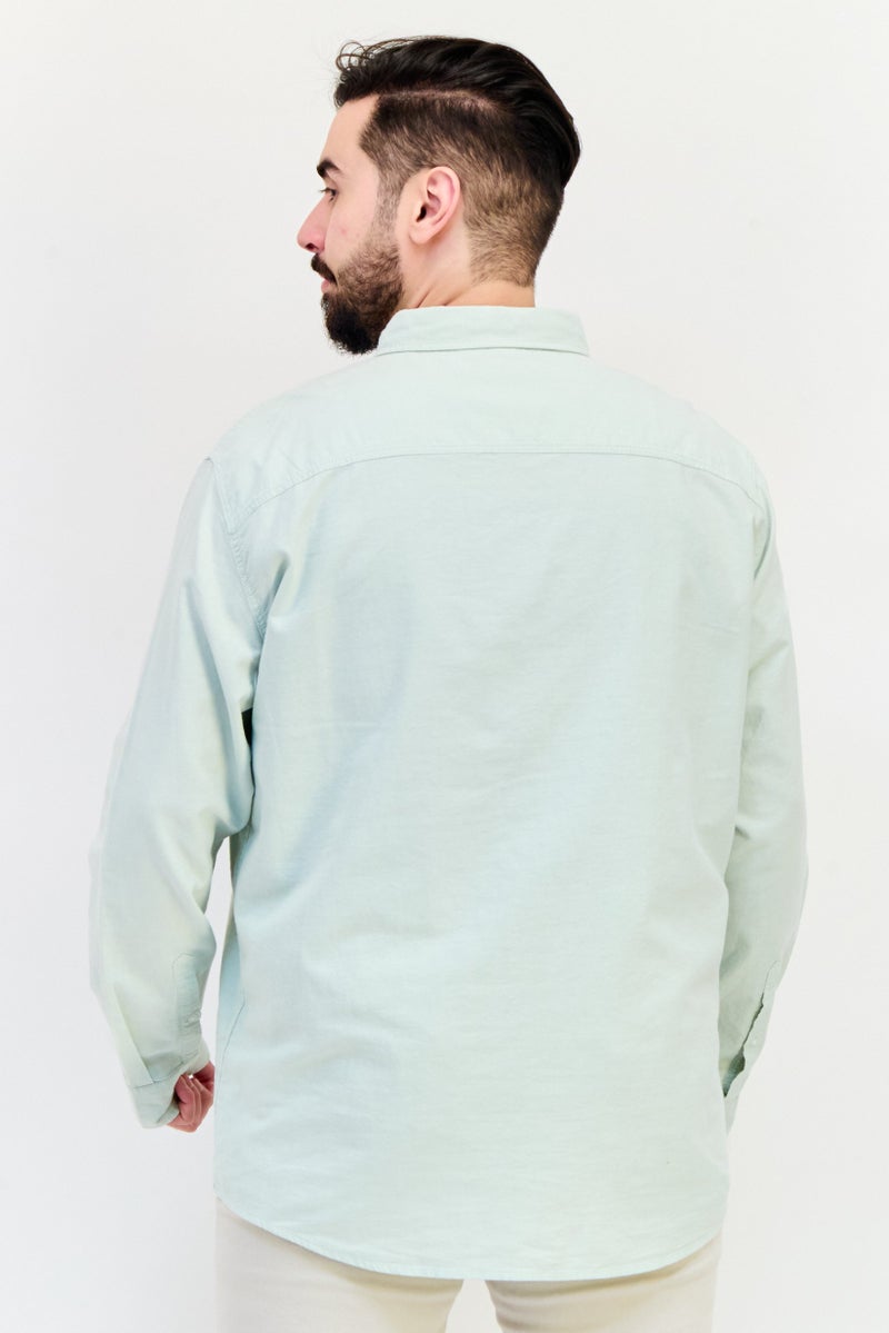 Celio قميص رجالي عادي بأكمام طويلة بلون سادة، أخضر فاتح - Image 3