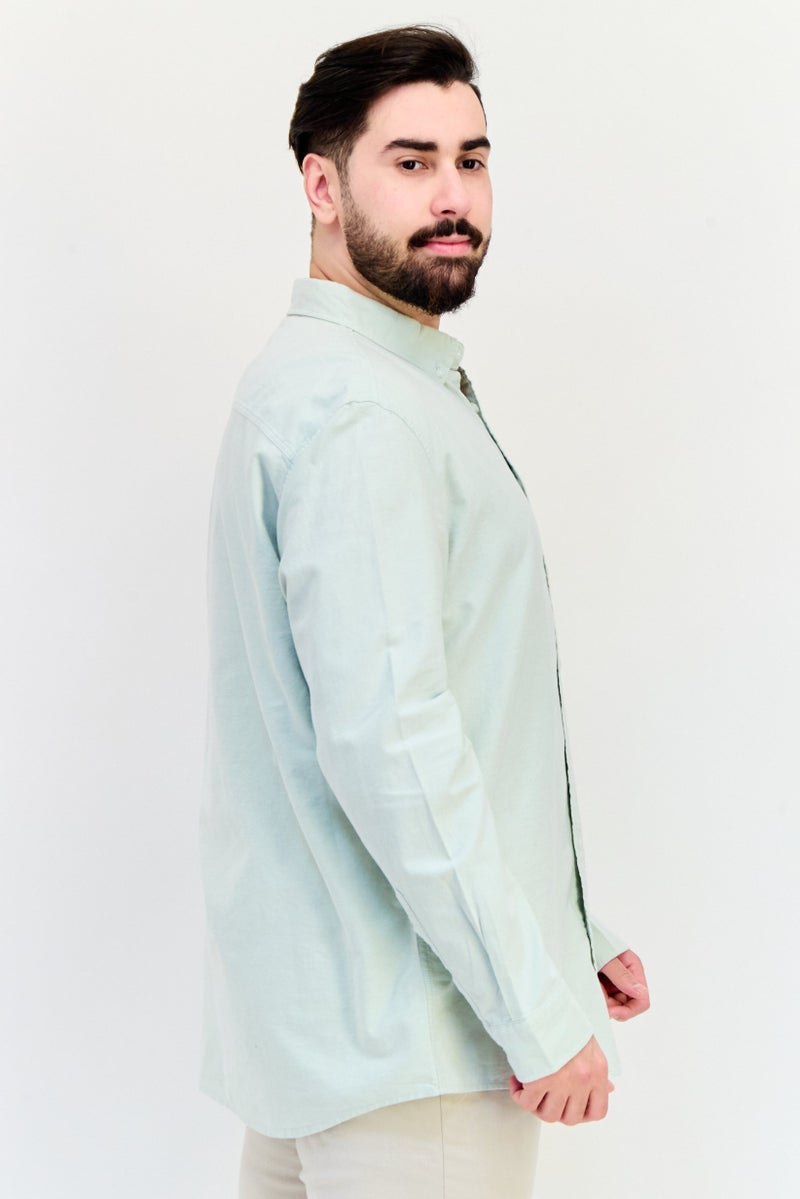 Celio قميص رجالي عادي بأكمام طويلة بلون سادة، أخضر فاتح - Image 2