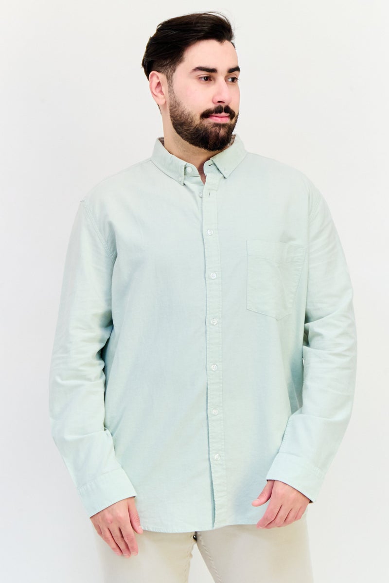 Celio قميص رجالي عادي بأكمام طويلة بلون سادة، أخضر فاتح - Image 1