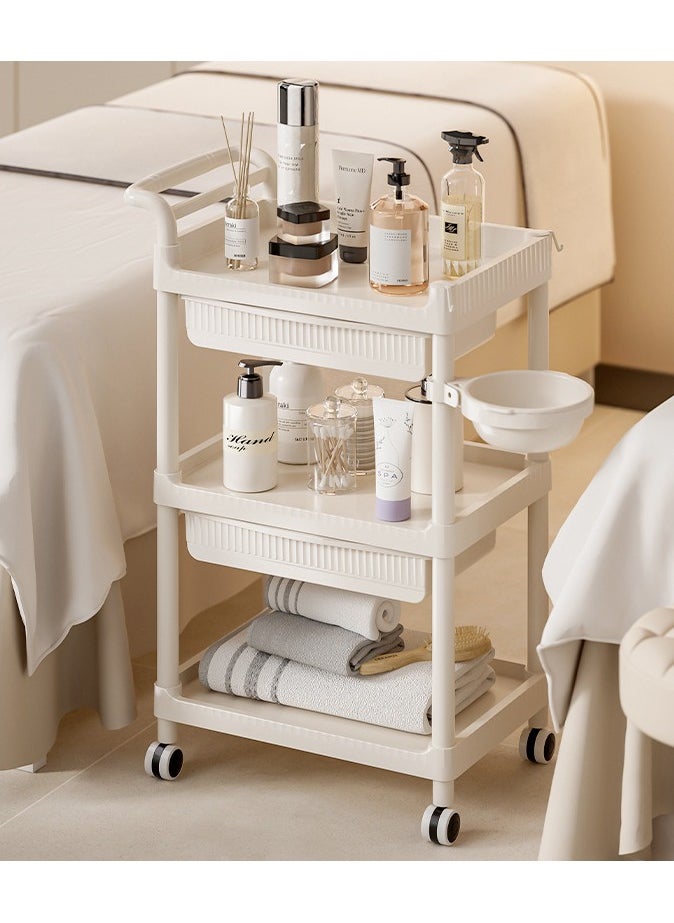 Generic - Beauty Salon Trolley Cart with Wheels 3-Tier Mobile Spa Trolley Rolling Utility Cart Esthetician Cart with 1 Drawer 1 Bowl & 1 Bucket - Image 1