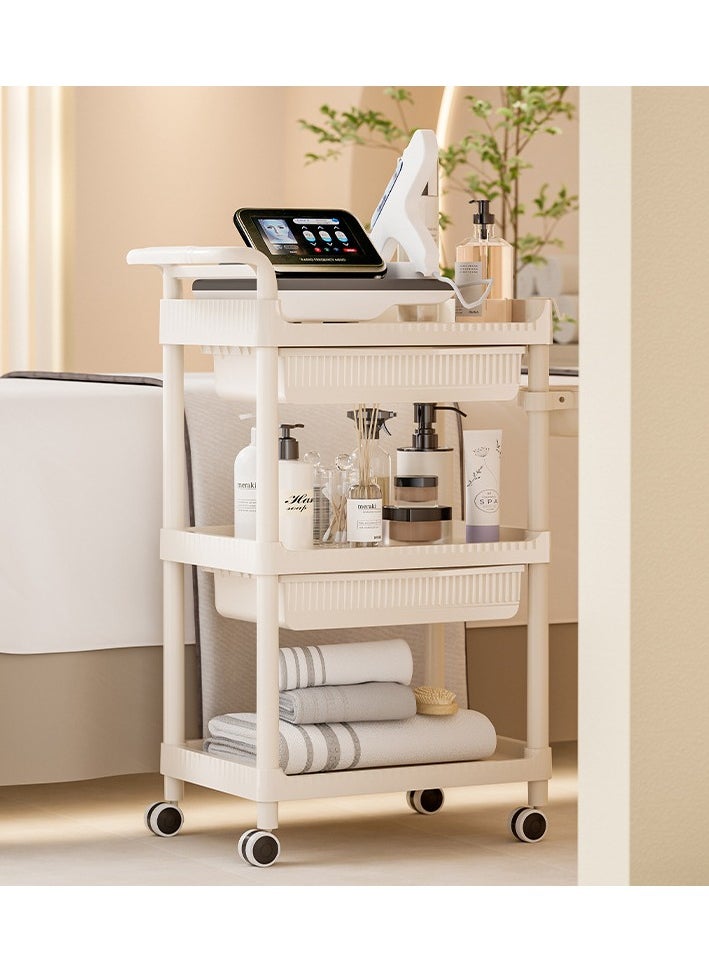 Generic - Beauty Salon Trolley Cart with Wheels 3-Tier Mobile Spa Trolley Rolling Utility Cart Esthetician Cart with 1 Drawer 1 Bowl & 1 Bucket - Image 1