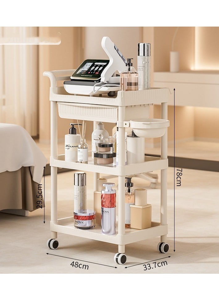 Generic - Beauty Salon Trolley Cart with Wheels 3-Tier Mobile Spa Trolley Rolling Utility Cart Esthetician Cart with 1 Drawer 1 Bowl & 1 Bucket - Image 1