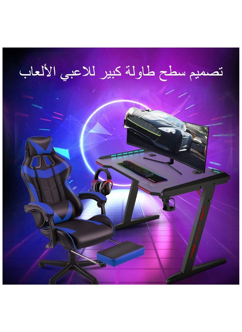 NOAEOU - 140x 60x 73CM Gaming Desk, Home Office Desk, Computer Desk with LED RGB Lights, Z Shaped Gamer Table with Mouse Pad & Cup Holder & Headphone Hook - Image 1