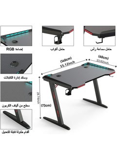NOAEOU 140x 60x 73CM Gaming Desk, Home Office Desk, Computer Desk with LED RGB Lights, Z Shaped Gamer Table with Mouse Pad & Cup Holder & Headphone Hook  - Image 5