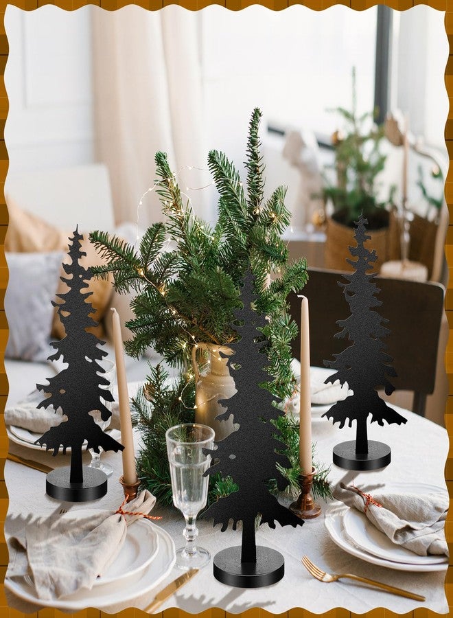 Shimeyao 3 Pcs Metal Christmas Tree Tabletop Decor Black Metal Evergreen Tree Rustic Farmhouse Table Centerpiece with Wooden Base Freestanding Artificial Forest Sign for Cabin Home Mantel Shelf Gift - Image 5