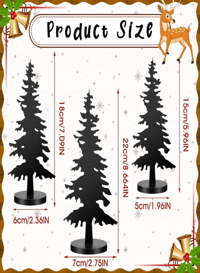 Shimeyao 3 Pcs Metal Christmas Tree Tabletop Decor Black Metal Evergreen Tree Rustic Farmhouse Table Centerpiece with Wooden Base Freestanding Artificial Forest Sign for Cabin Home Mantel Shelf Gift - Image 2