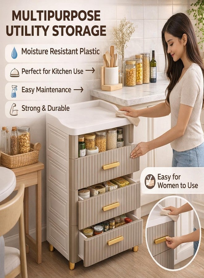 AYSIS 𝟒 𝐓𝐈𝐄𝐑 Foldable Drawers Organisers for Storage/Kitchen Cupboard/Versatile and Sturdy Wardrobe for Clothes/Multipurpose Storage Organizer/Closet for Bedroom/Living Room/Laundry Room - Brown - Image 4