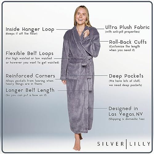 Silver Lilly Womens Plush Fleece Bath Robe, Fluffy Long Bathrobe, Great Gift for Mother's Day, Grandma, Daughter, Sister, Wife, Friend - Image 5