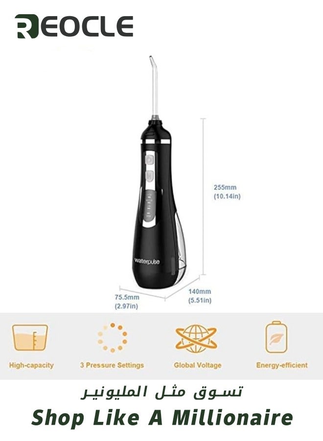 ريوكل أجهزة ري محمولة، جهاز تنظيف الأسنان بالماء، تدليك أثناء السفر، جهاز تنظيف الأسنان بالخيط، شحن USB، جهاز ري لاسلكي، أسود - Image 2