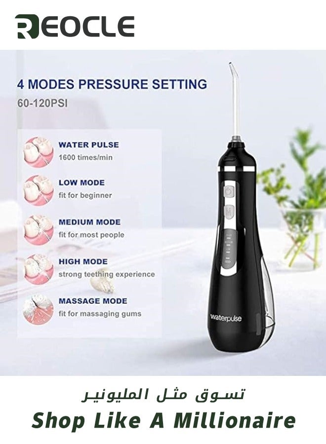 ريوكل أجهزة ري محمولة، جهاز تنظيف الأسنان بالماء، تدليك أثناء السفر، جهاز تنظيف الأسنان بالخيط، شحن USB، جهاز ري لاسلكي، أسود - Image 4