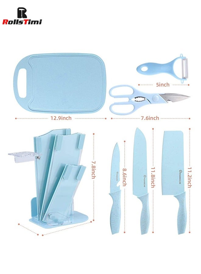 RollsTimi  7-Piece Kitchen Knife With Cutting Board Set Blue  - Image 2