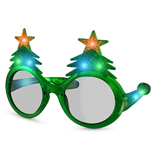 FlashingBlinkyLights Glitter Christmas Tree Light Up Flashing LED Sunglasses - Image 1
