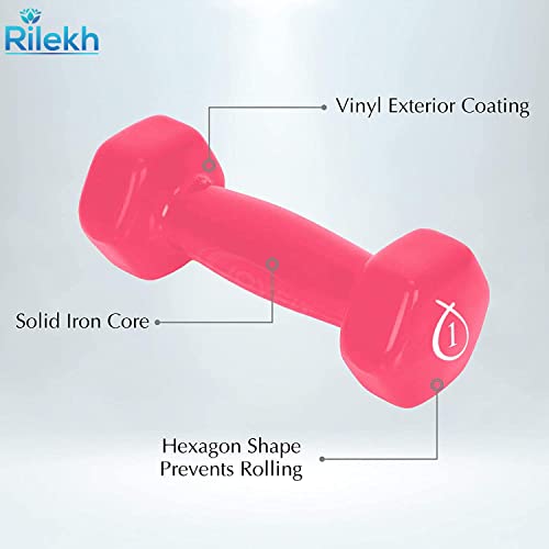 Rilekh Vinyl Coated Dumbbells - Highly Durable Hexagon Dumbbells, Color-Coded Hand Weights for Fitness and Strength Training at Home/Gym Exercise and Physiotherapy Single Piece (1 KG) - Image 4