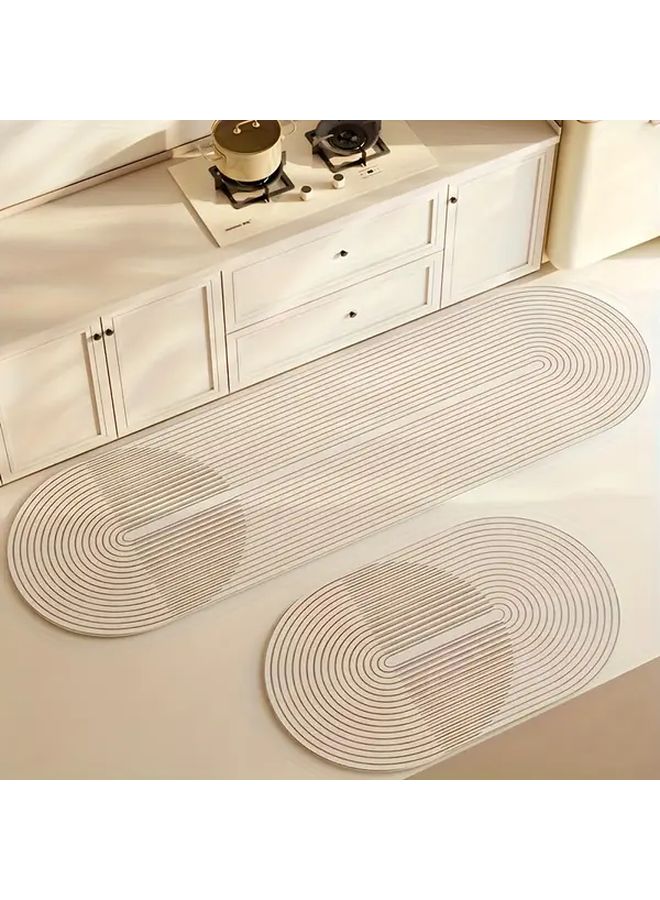 Beige Modern Kitchen Mat Set With Circular Design Rubber Base Wipeable Floor Mat - Image 1