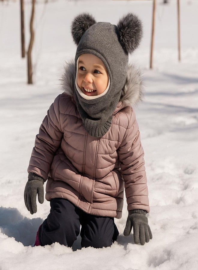 HONGTEYA Toddler Winter Hat Scarf Glove Set, Unisex Baby Kids Velvet Lined Knitted Hat with Neck Warmer for Cold Weather, Grey, 6-24 Months - Image 2