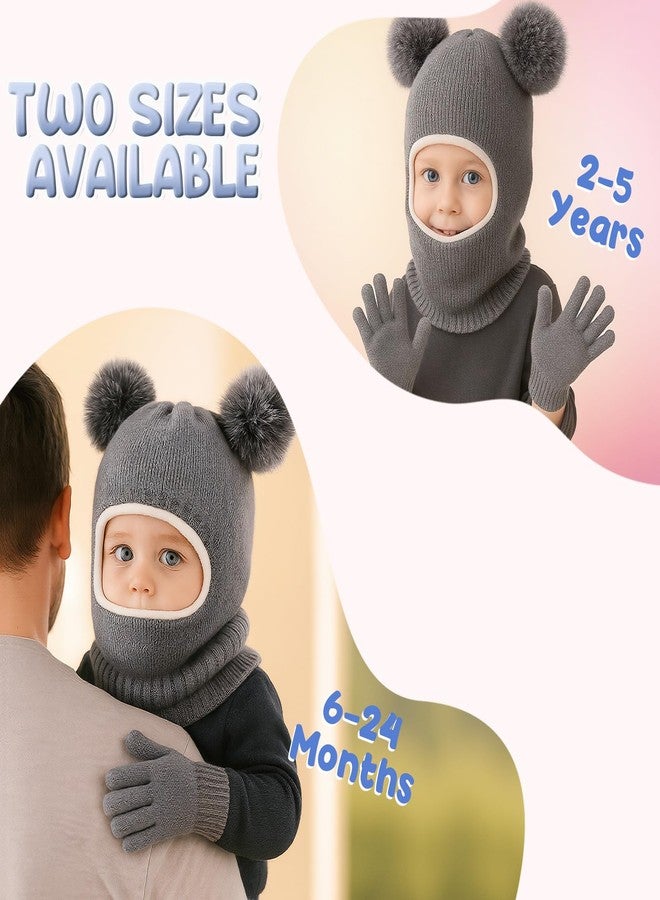 HONGTEYA Toddler Winter Hat Scarf Glove Set, Unisex Baby Kids Velvet Lined Knitted Hat with Neck Warmer for Cold Weather, Grey, 6-24 Months - Image 5